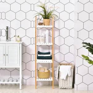 Prateleira para Banheiro com 5 níveis de Estrutura em Bambu Pinho 35x36x138.5cm Branco