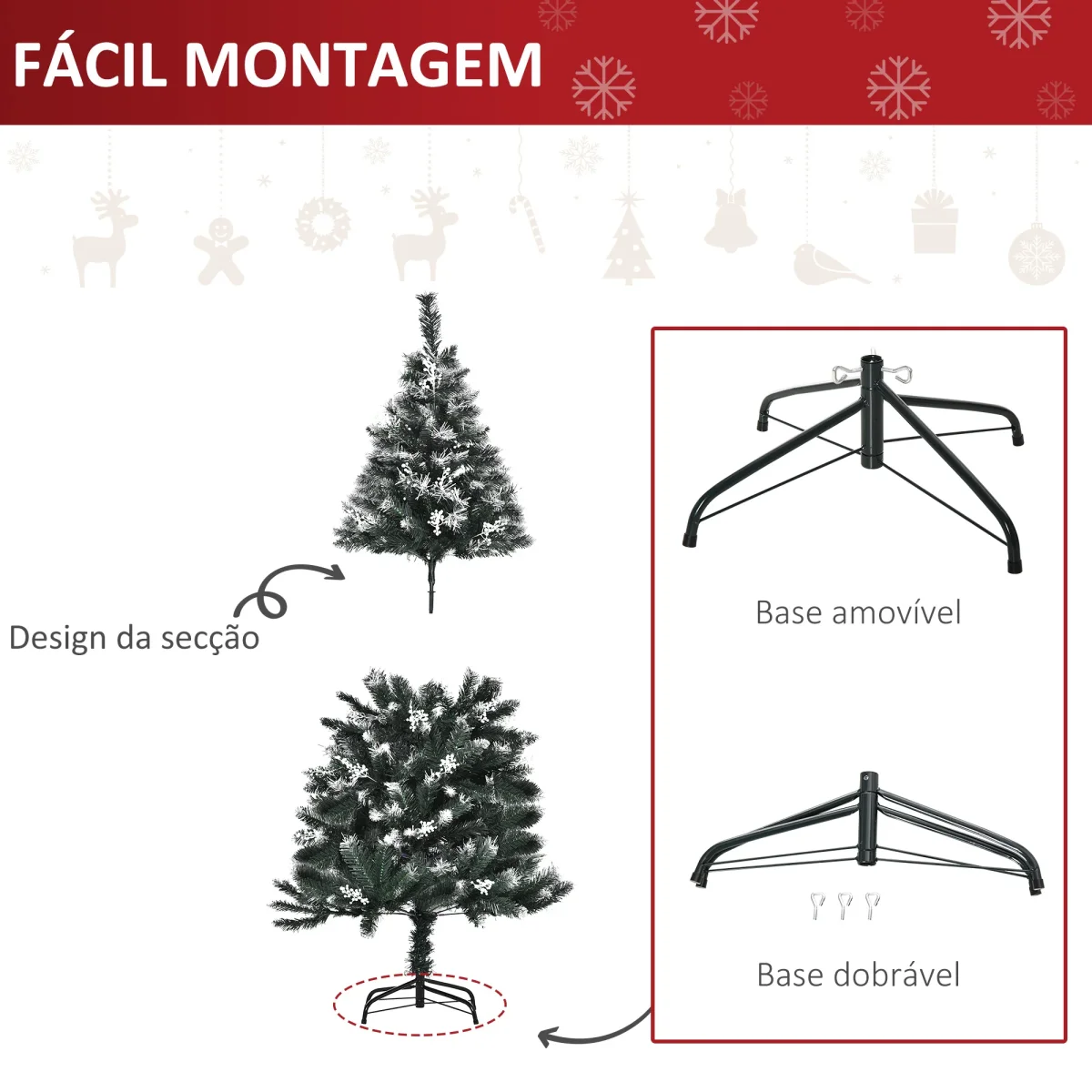 Árvore de Natal 150 cm Árvore de Natal Automática com 378 Ramos 41 Decorações Suporte em Aço Base Dobrável e Removível para Sala Verde - Image 7