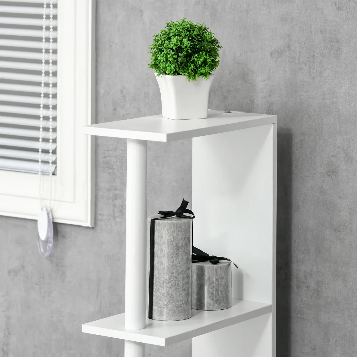 Coluna Casa de Banho com 2 Portas e 2 Prateleiras Abertas Armário Alto para Casa de Banho Sala de Estar Dormitório Estilo Moderno 15,2x29,8x118cm Branco - Image 8