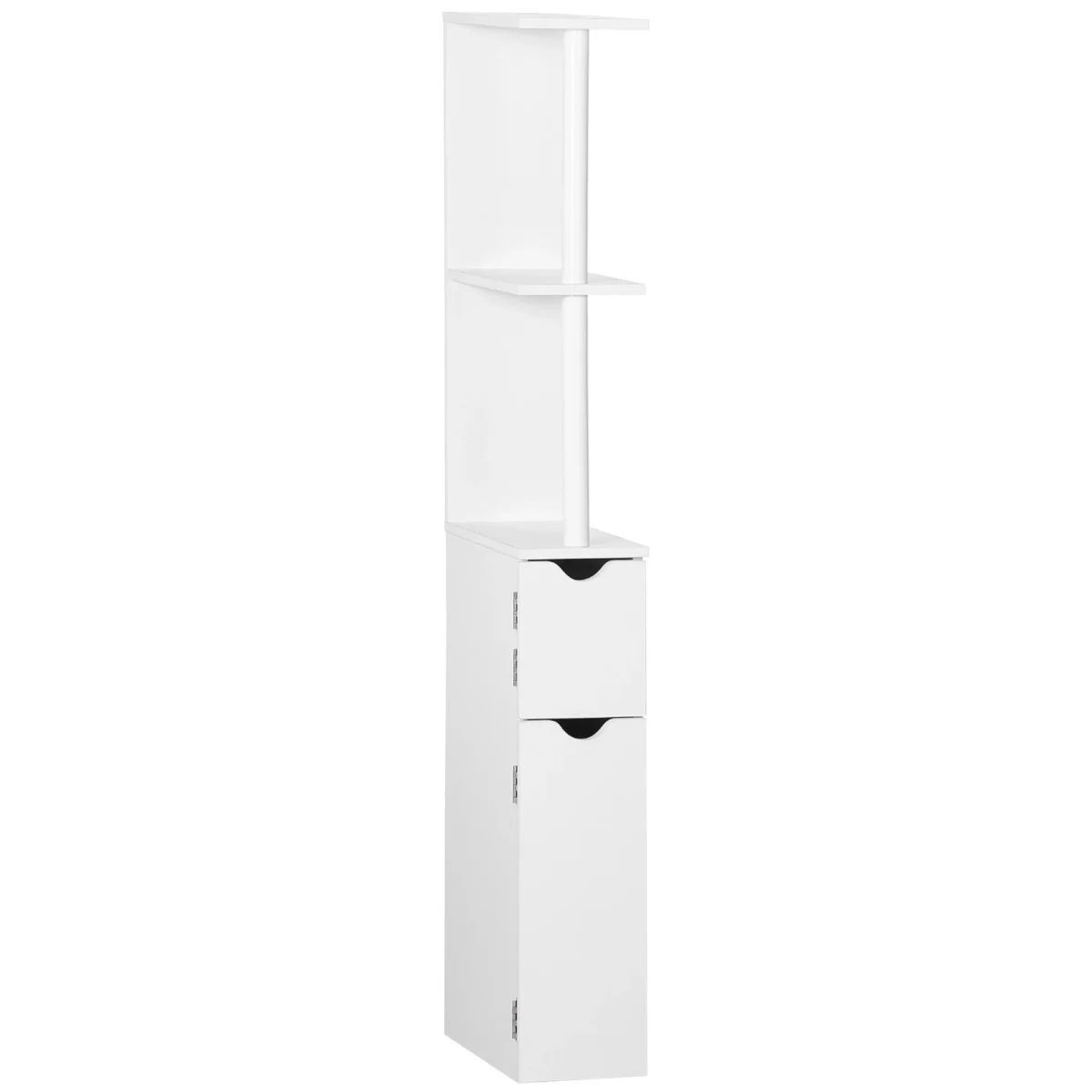 Coluna Casa de Banho com 2 Portas e 2 Prateleiras Abertas Armário Alto para Casa de Banho Sala de Estar Dormitório Estilo Moderno 15,2x29,8x118cm Branco - Image 3