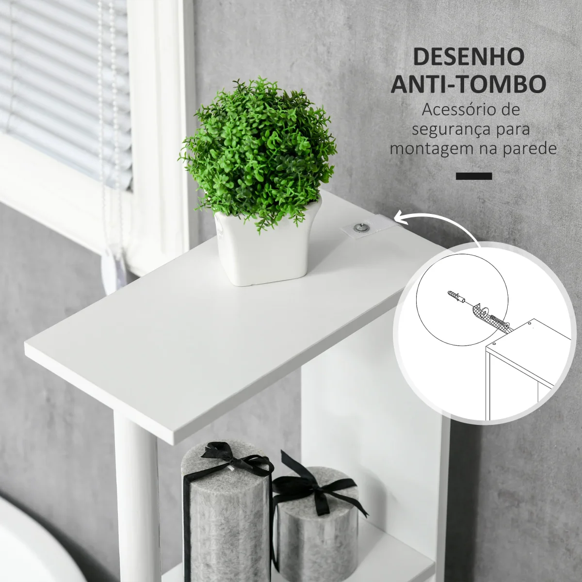 Coluna Casa de Banho com 2 Portas e 2 Prateleiras Abertas Armário Alto para Casa de Banho Sala de Estar Dormitório Estilo Moderno 15,2x29,8x118cm Branco - Image 7