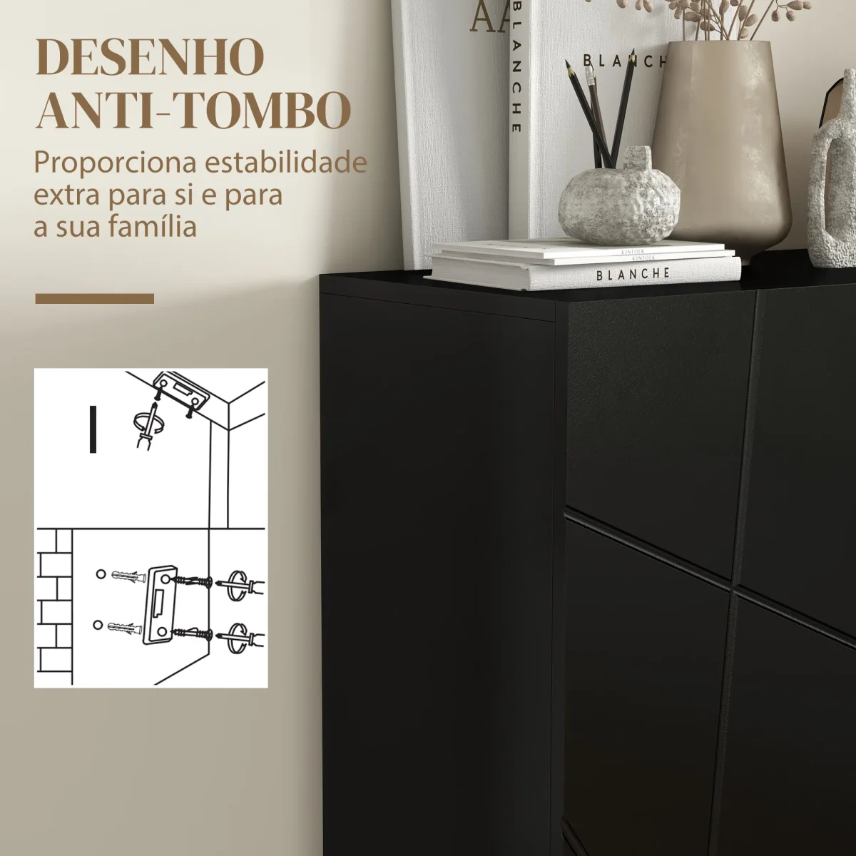 Móvel Sapateira de Entrada Armário Sapateira com Prateleiras Ajustáveis para 15-20 Pares de Sapatos para Corredor Entrada 72x31,5x95 cm Preto - Image 9