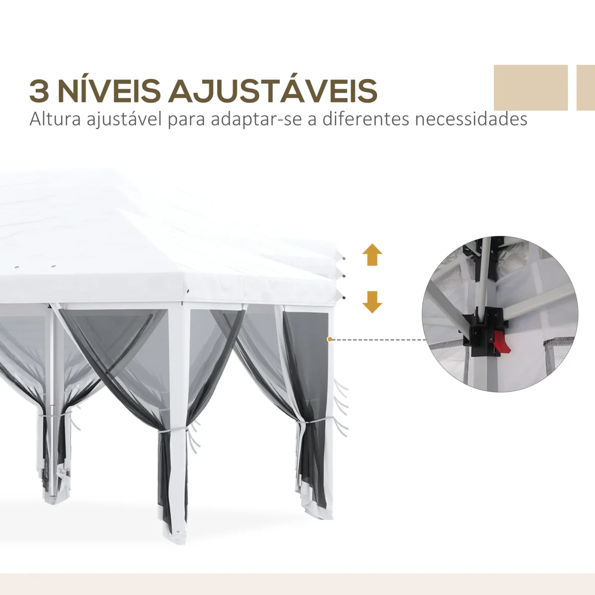 Tenda Dobrável 585x295x270 cm Tenda de Jardim com 6 Mosquiteiros Bolsa de Transporte e Estrutura de Aço para Campismo Festas Cinza - Image 8