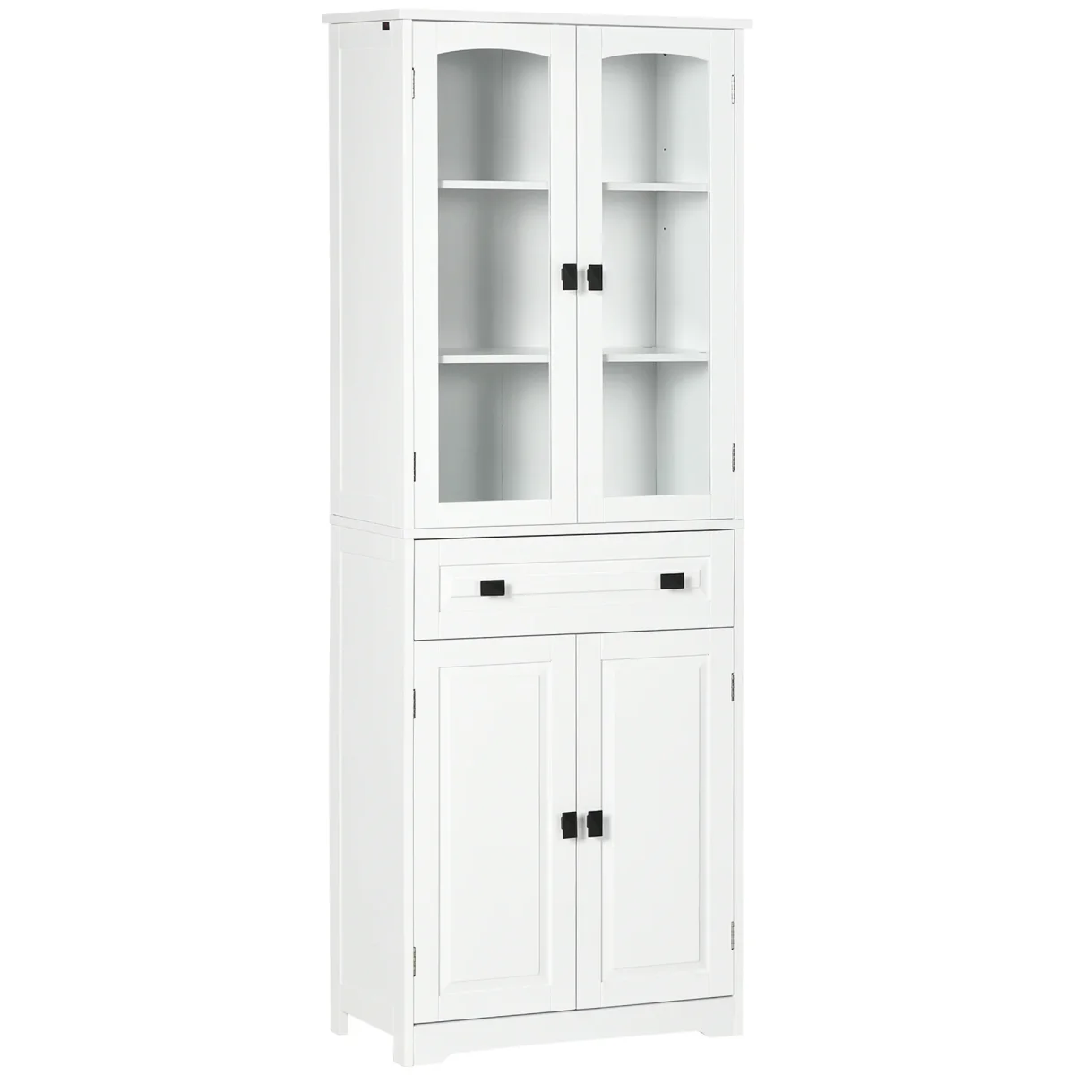 Armário de Cozinha Móvel Auxiliar de Cozinha com 4 Portas 1 Gaveta e 2 Prateleiras Ajustáveis para Sala de Jantar 60x30x160 cm Branco - Image 3