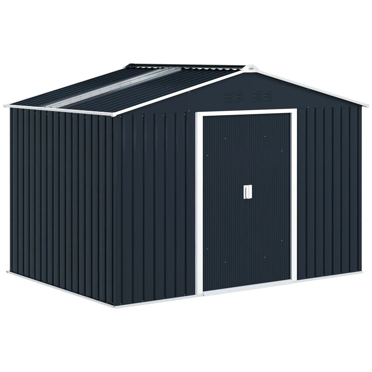 Abrigo de Jardim Exterior 4,9 m² 277x195x192 cm Abrigo de Jardim Metálico com Telhado de Fibra de Vidro Portas Deslizantes Base Reforçada (Chão NÃO Incluído) e Janelas Cinzento Escuro - Image 3
