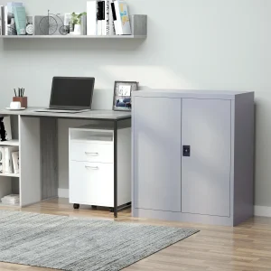 Armário de Escritório Metálico Arquivador de Escritório com 2 Portas Fechadura Prateleira Ajustável Armário Metálico para Sala de Estar Estúdio 80x40x92,5 cm Cinza