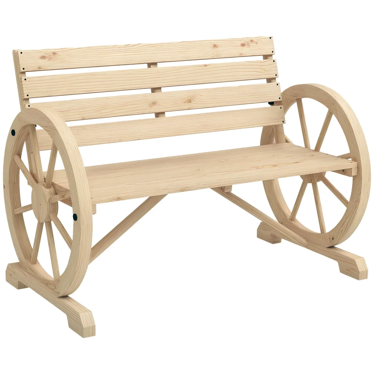 Banco de Jardim de Madeira Banco Exterior com Apoios em Forma de Roda Estilo Rústico Suporta até 240 kg 2 Lugares para Pátio ou Terraço 105,5x56x79 cm Madeira - Image 3