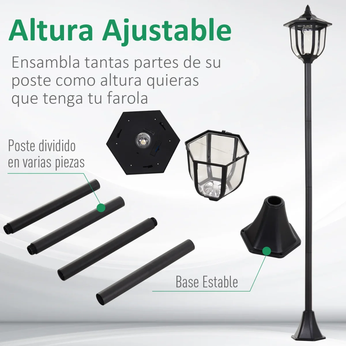 Poste de luz solar ao ar livre 6 LEDS Autonomia 6-8 Horas Partida automática ?26x177 cm Luz de rua solar exterior - Image 5