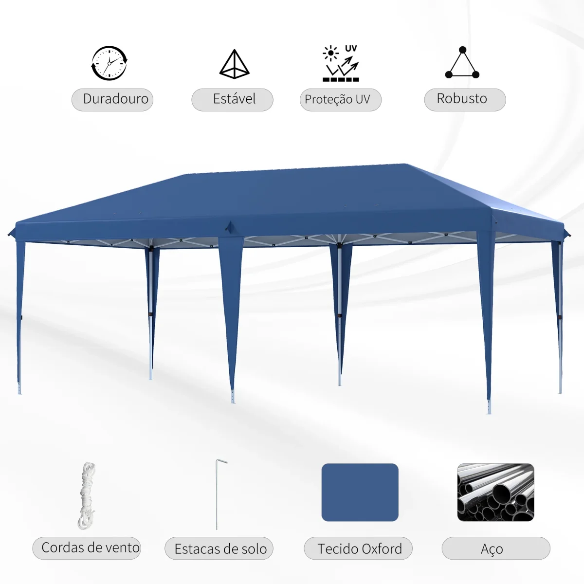 Tenda Dobrável 6x3 Tenda de Jardim Portátil com Bolsa de Transporte Tecido Oxford Estrutura de Aço para Exterior Festas Acampamento Azul - Image 7
