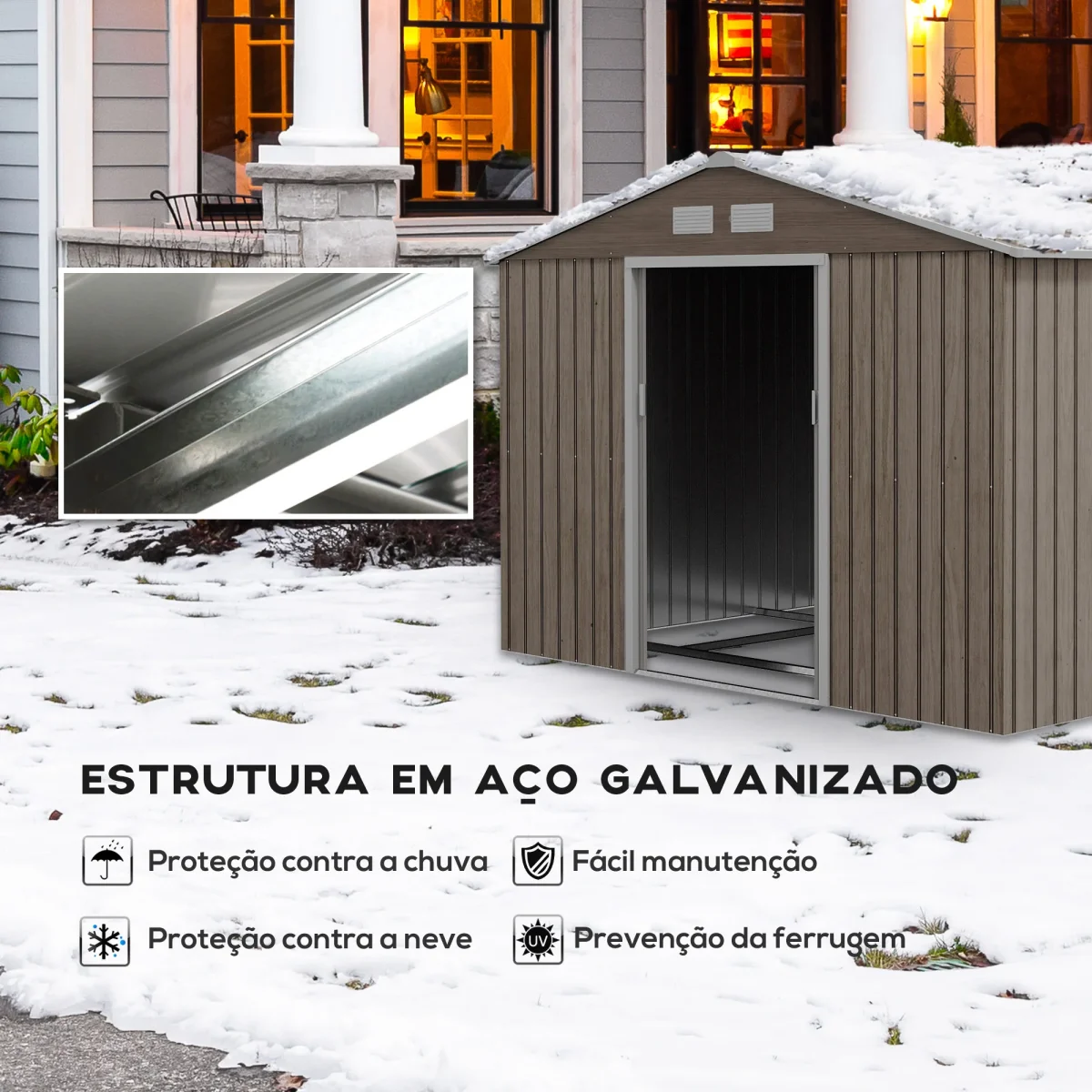Abrigo de Jardim Exterior Abrigo e Jardim Metálico para Armazenamento de Ferramentas com Base de Reforço Incluída e 4 Janelas 277x195x192 cm Madeira - Image 5