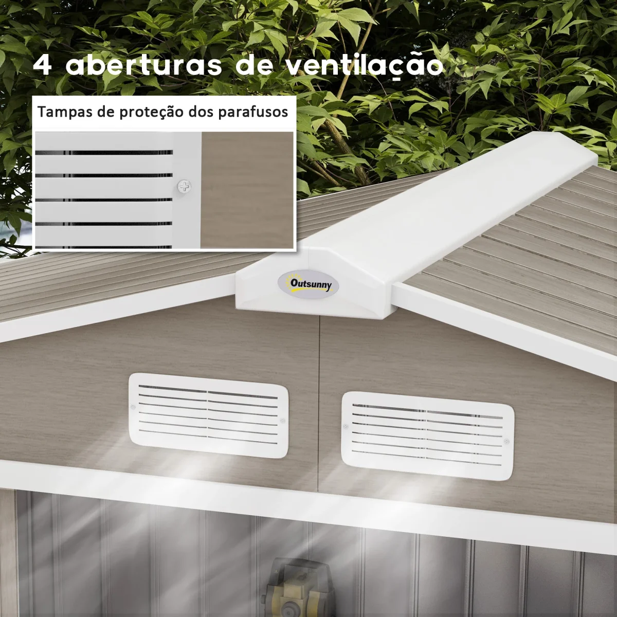 Abrigo de Jardim 213x130x185 cm Abrigo de Jardim Metálico de Exterior para Armazenamento de Ferramentas com 2 Portas Deslizantes e 4 Janelas para Terraço Madeira - Image 7
