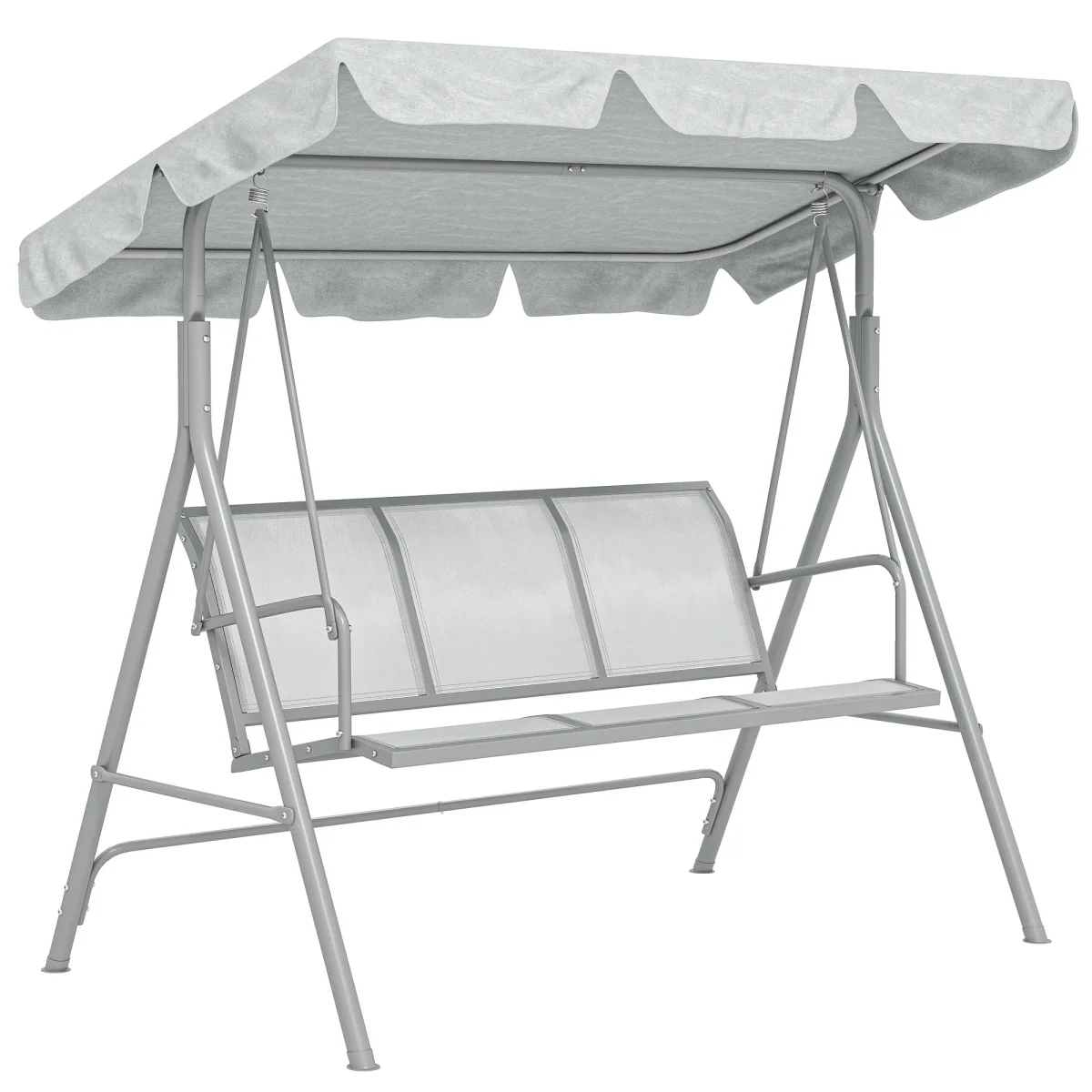 Baloiço Jardim de 3 Lugares com Toldo Ajustável Encosto Respirável e Estrutura de Metal para Terraço Balcão Exterior Carga 240kg 171x108x154cm Cinza - Image 3