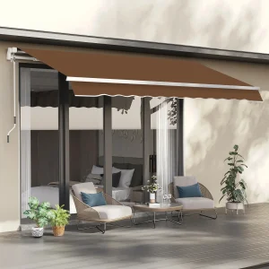 Toldo Manual Retrátil com Manivela 295x245cm Toldo Enrolável Alumínio com Proteção Solar para Janela Portas Balcão Terraço Exterior Café