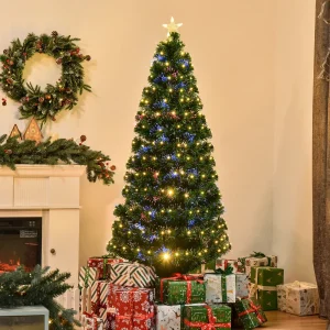 Árvore de Natal 180cm Artificial Árvore com Suporte Metálico Luzes LED Multicores