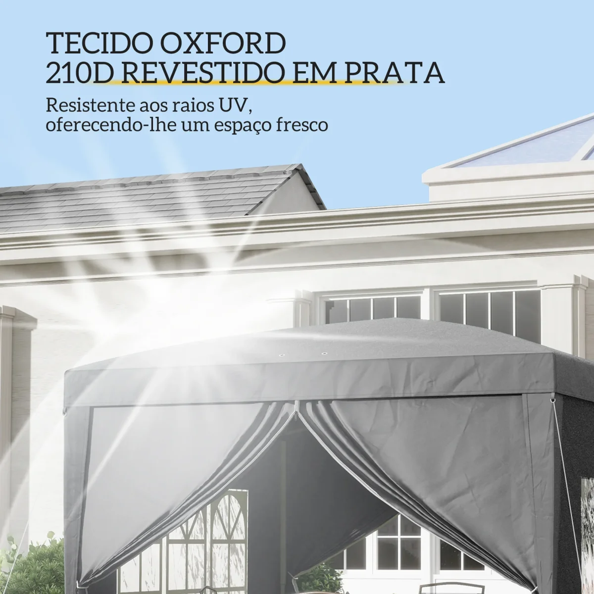 Tenda de Jardim com Paredes Laterais Amovíveis Janelas Porta com Fecho de Correr e Bolsa de Transporte 295x295x196-258 cm Cinzento - Image 6