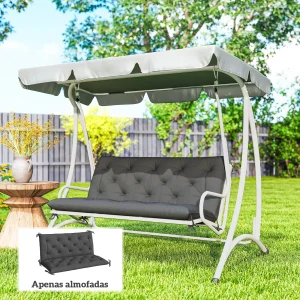 Almofada para Banco com Encosto 120x110x12 cm Almofada de Banco de Jardim de 2 Lugares com 6 Cordões de Fixação para Balanço de Jardim Terraço Preto