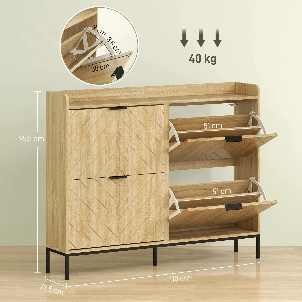 Sapateira Estreita com 4 Portas Rebatíveis Sapateira para Entrada com Prateleiras Ajustáveis para 16 Pares de Sapatos para Corredor Espaços Reduzidos 120x23,5x95,5 cm Madeira - Image 4