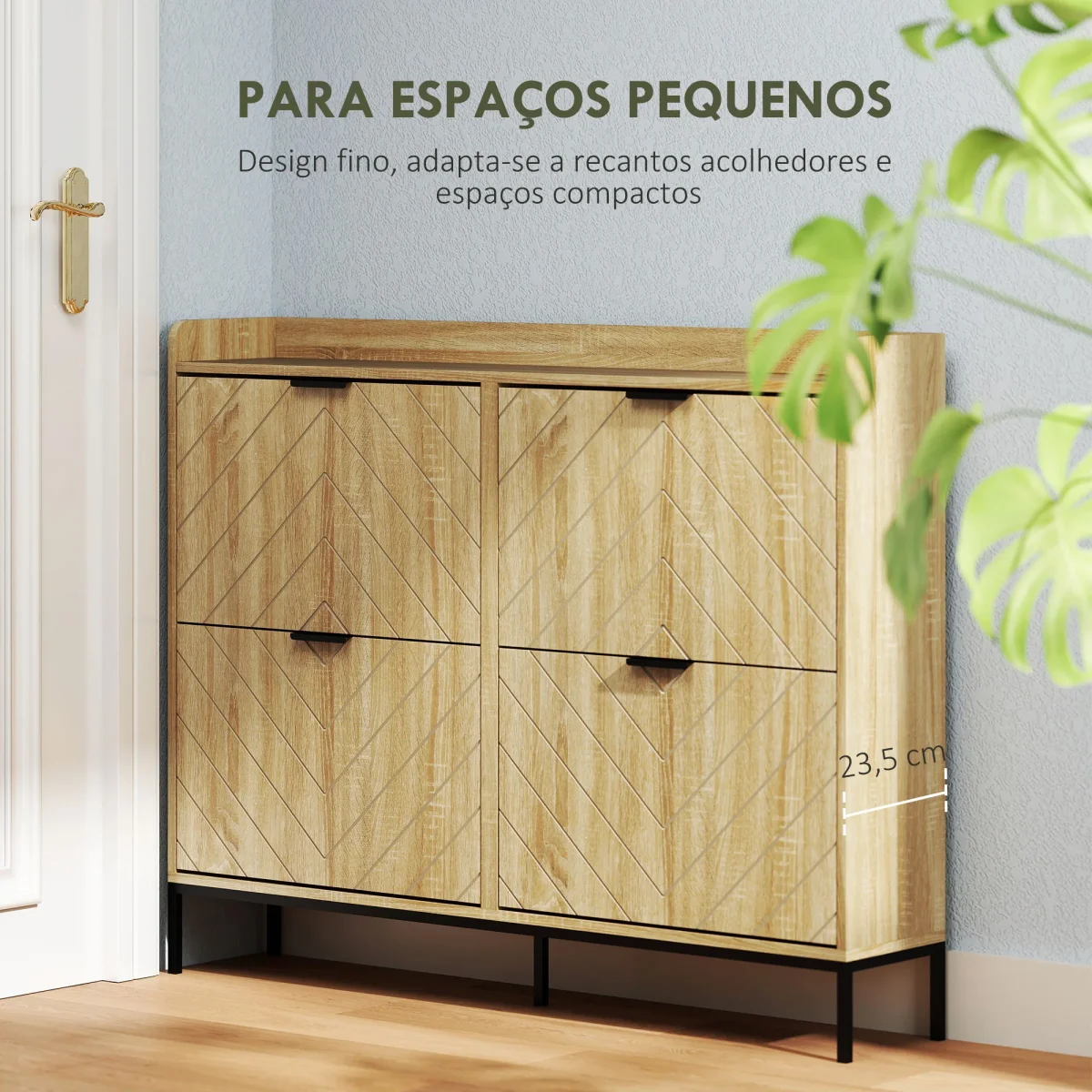 Sapateira Estreita com 4 Portas Rebatíveis Sapateira para Entrada com Prateleiras Ajustáveis para 16 Pares de Sapatos para Corredor Espaços Reduzidos 120x23,5x95,5 cm Madeira - Image 7