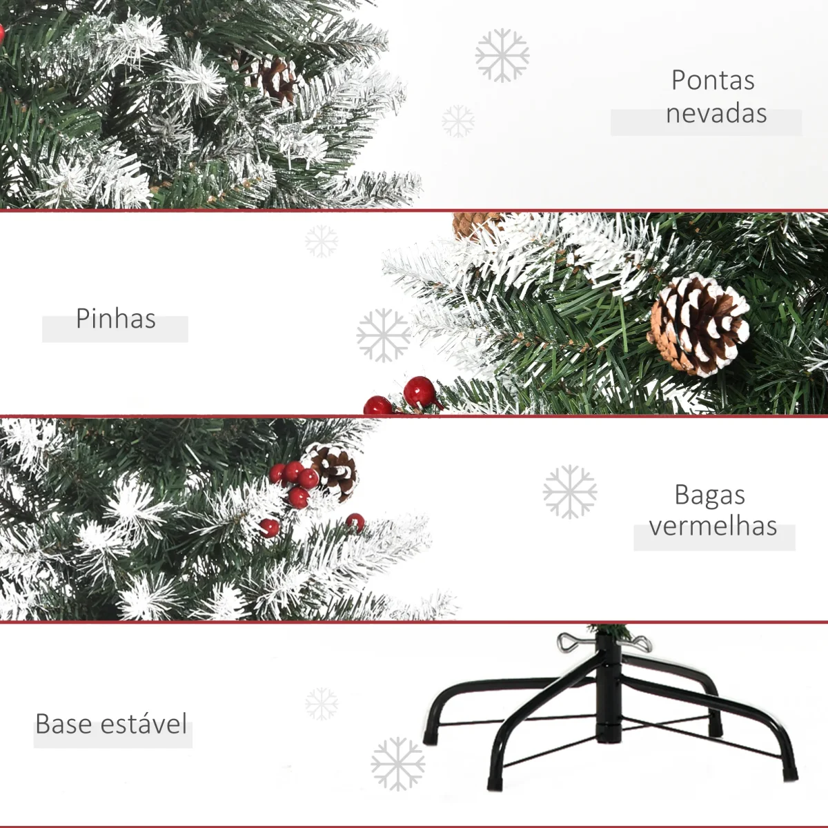 Árvore de Natal Artificial 150cm Ignífugo com 408 Ramos 28 Bagas 24 Pinhas Folhas de PVC e Suporte Metálico Decoração de Natal para Interiores Verde - Image 8