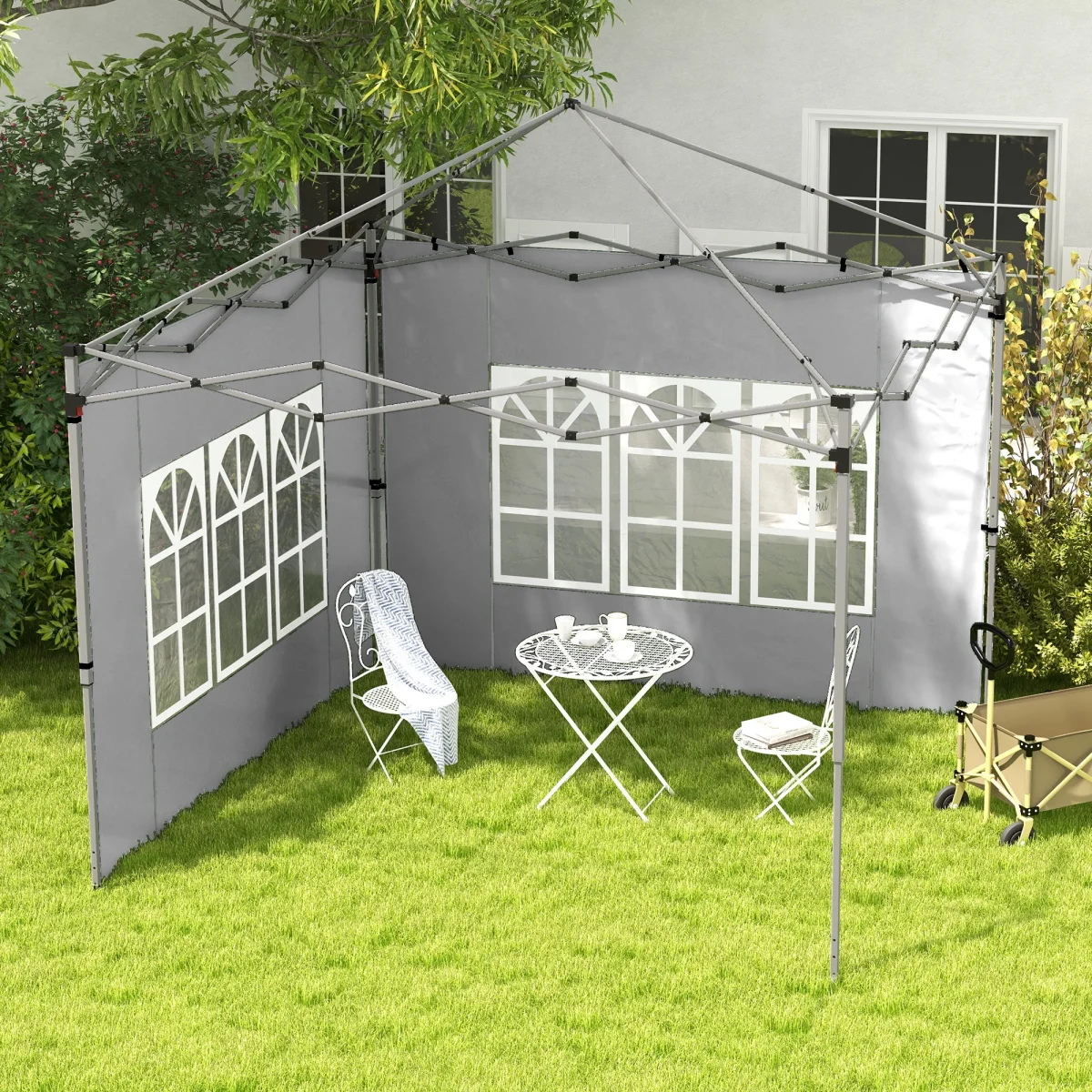 2 Painéis Laterais para Tenda de 3x3 / 3x4 m 295x195 cm Parede de Substituição de Tecido Oxford para Tendas Dobráveis com Janela para Jardim Exterior Festas Cinzento Claro