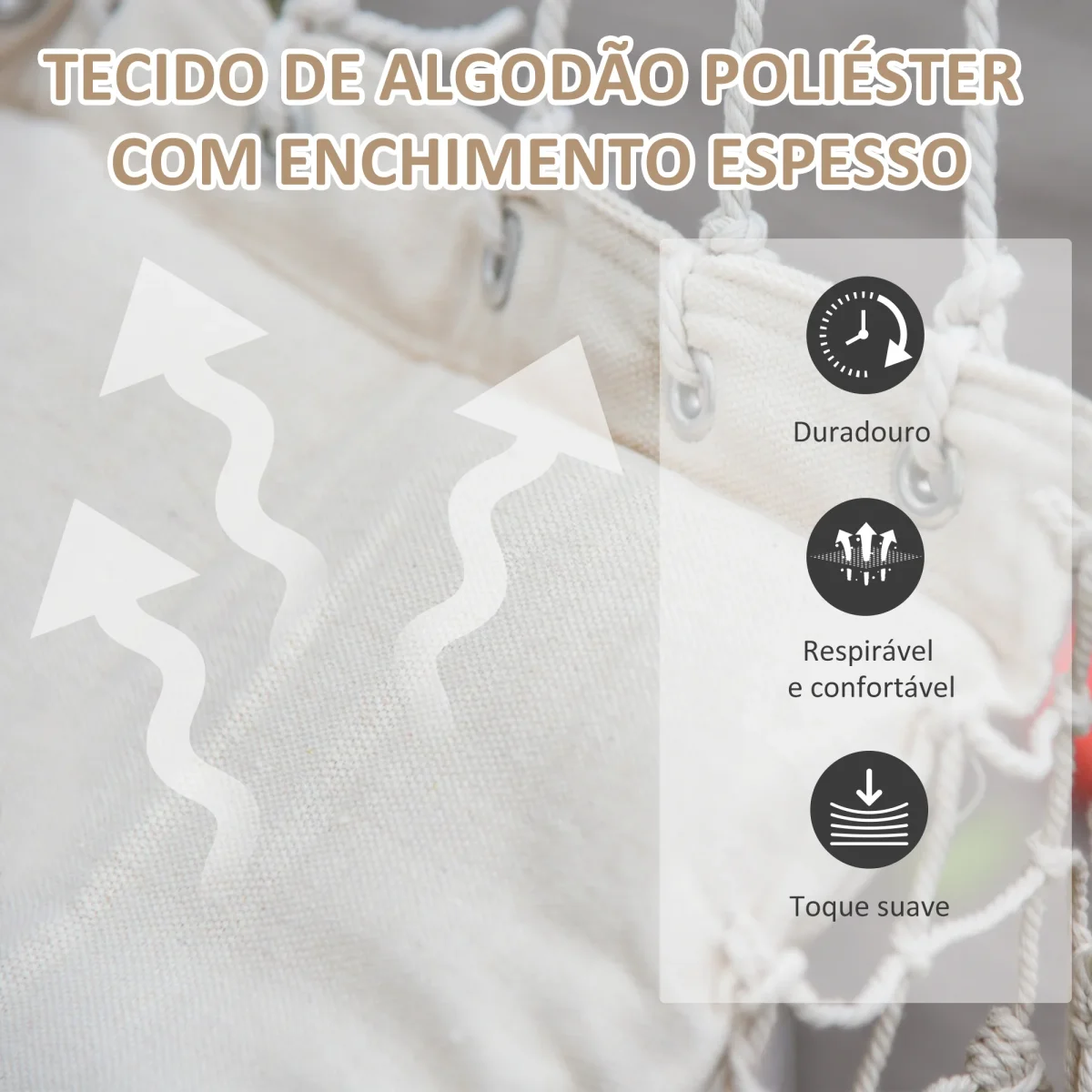 Cadeira Suspensa com Borlas Cadeira Rede Suspensa de Algodão Capacidade 120 kg Cadeira Baloiço Estilo Moderno para Interior e Exterior 90x50 cm Bege - Image 8