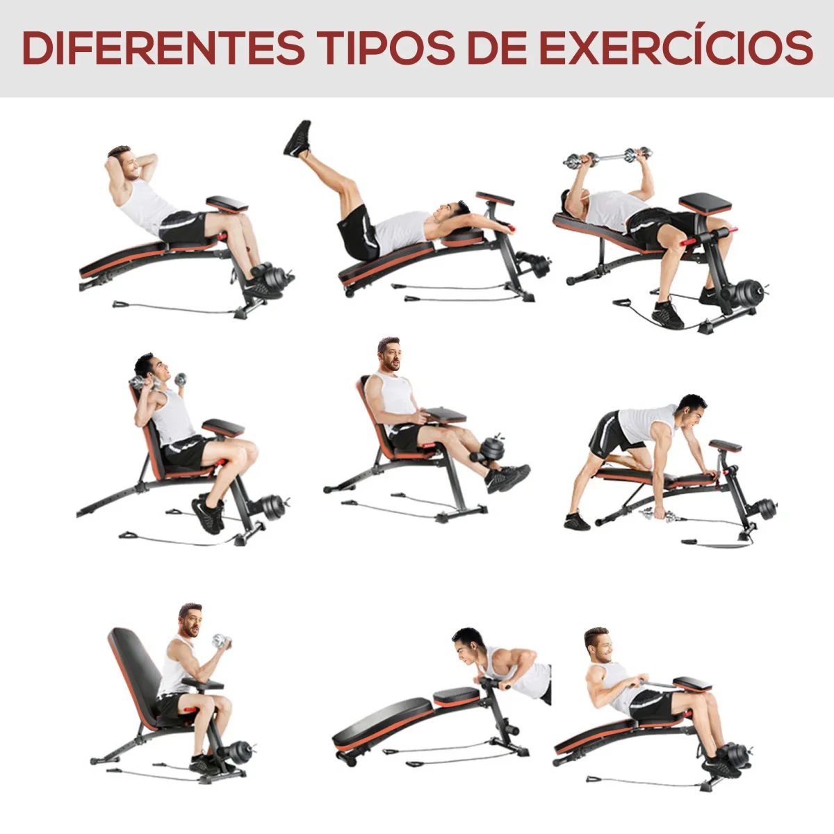 Banco de Pesos Dobrável e Inclinável Banco de Musculação Multifuncional para Treinamento Completo Máquina Fitness para Casa Academia 54x160x106cm Preto - Image 5