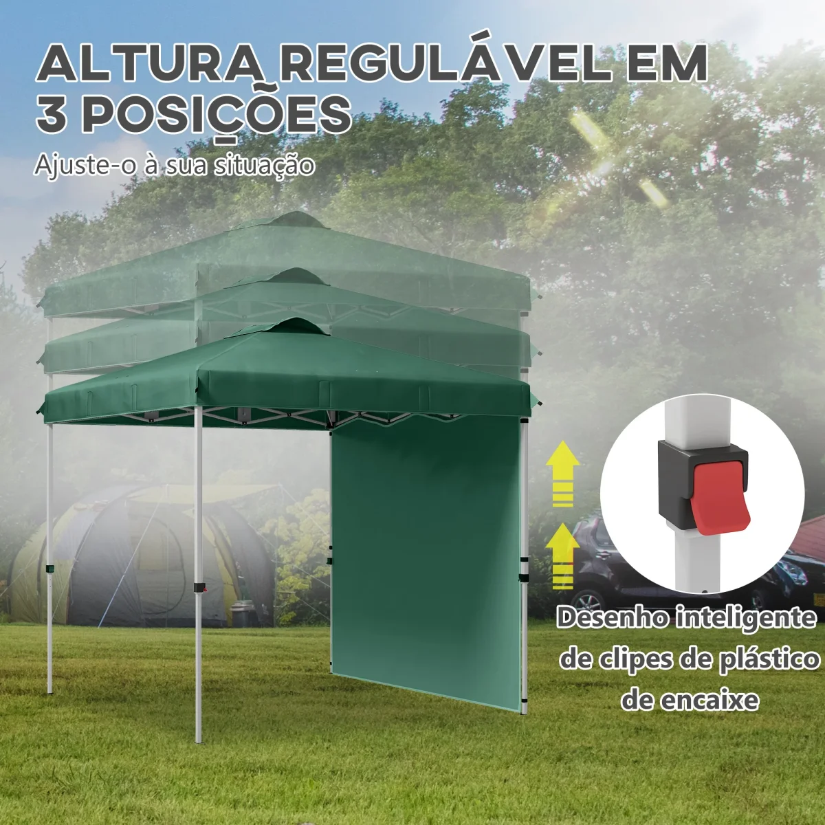 Tenda Dobrável 2,5x2,5 m Altura Ajustável Tenda de Jardim com 1 Parede Lateral Teto com Ventilação e Bolsa de Transporte para Acampamento Festas Verde - Image 6