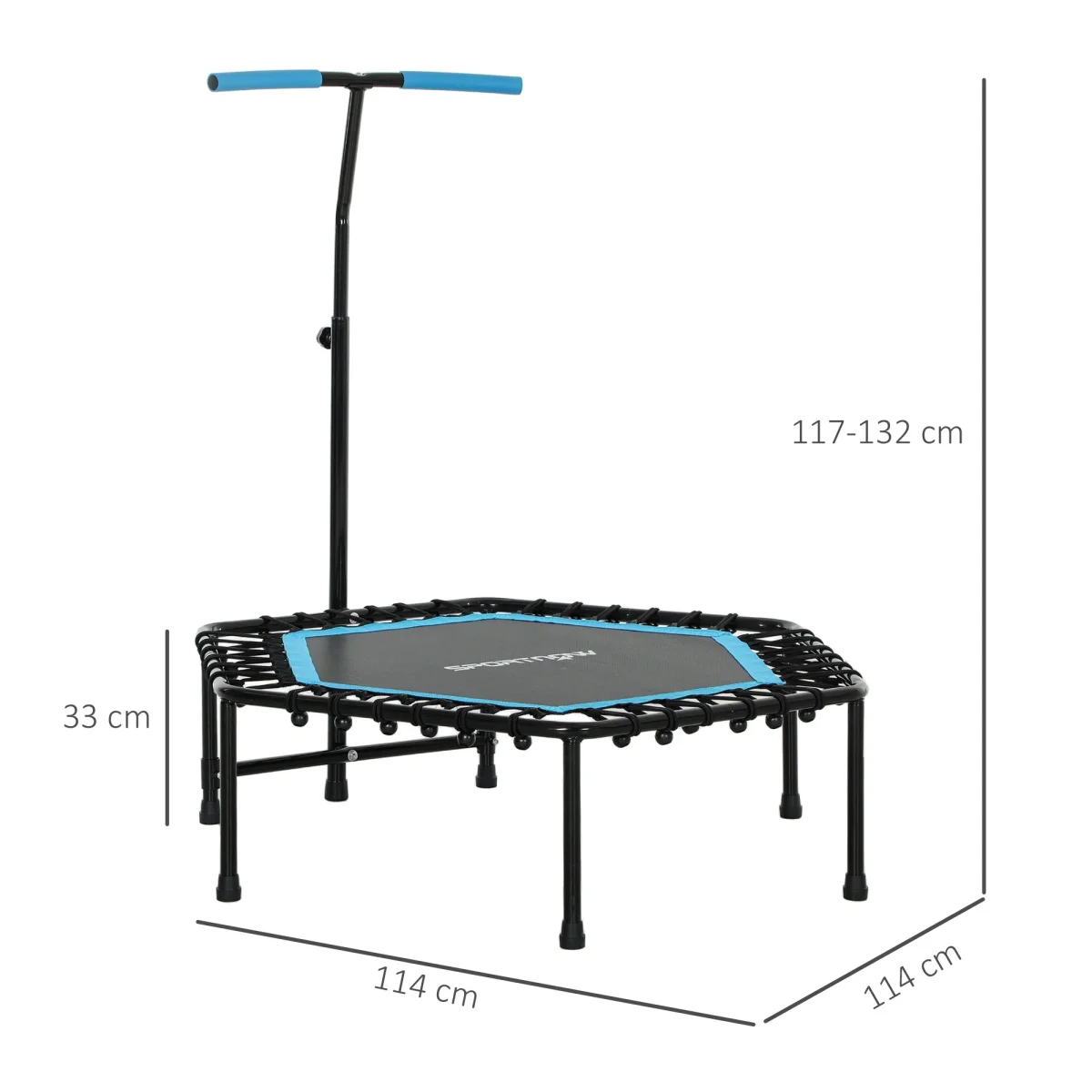 Trampolim Fitness 114x114x132 cm Trampolim Fitness com Guiador Ajustável em 3 Níveis Estrutura de Aço para Treino de Perna Corpo em Casa Escritório Ginásio Azul - Image 4