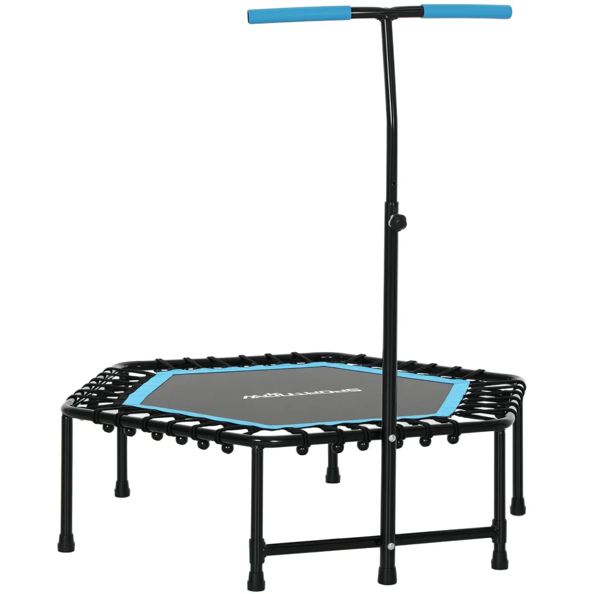 Trampolim Fitness 114x114x132 cm Trampolim Fitness com Guiador Ajustável em 3 Níveis Estrutura de Aço para Treino de Perna Corpo em Casa Escritório Ginásio Azul - Image 3