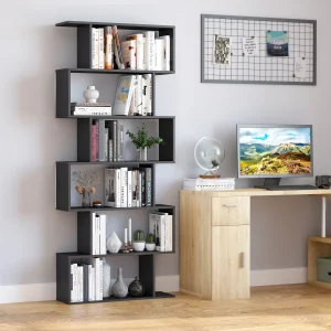Estante com 6 Prateleiras para Livros - Cor: Preto – Material: Madeira - Dimensões 80 x 25 x 192 cm