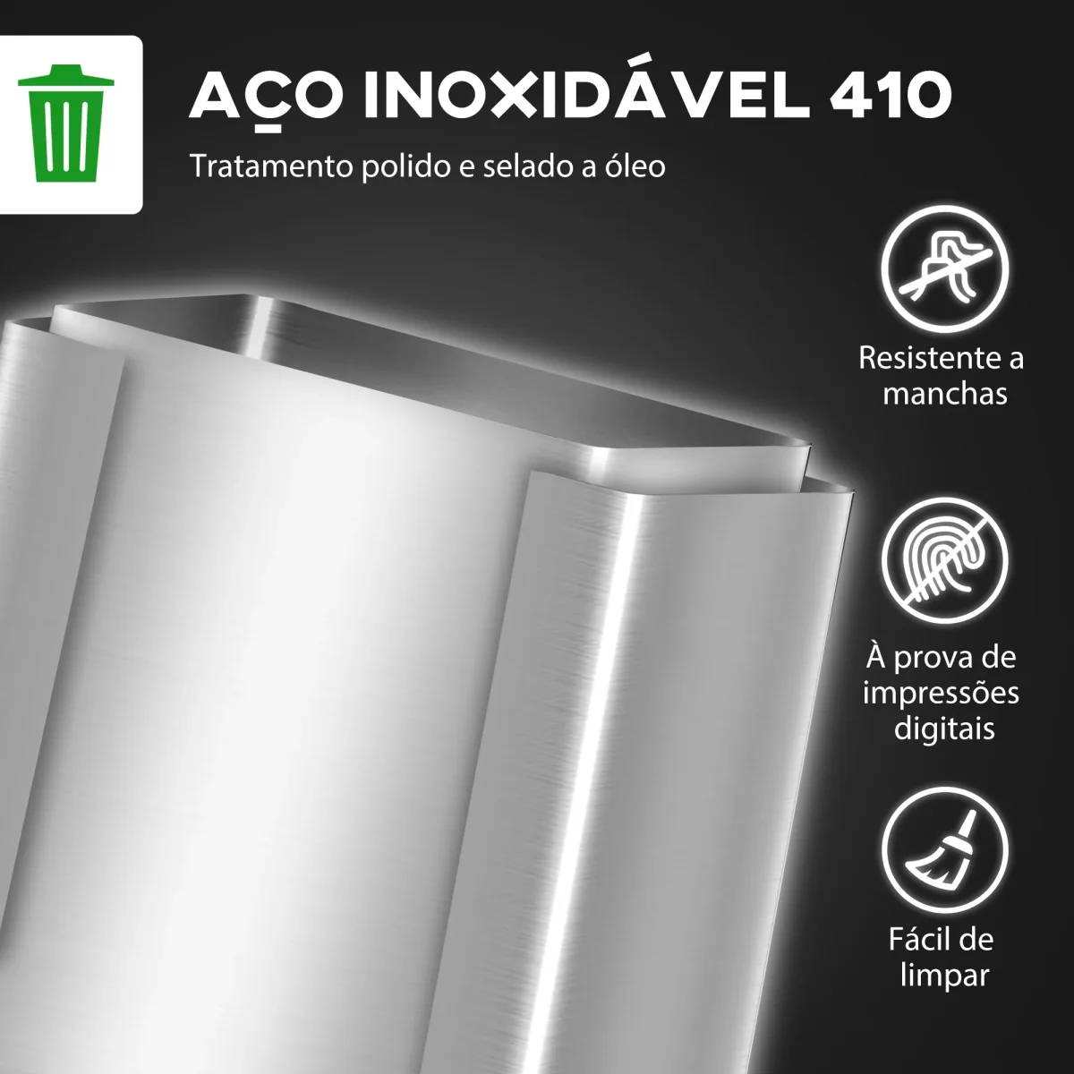 Balde de Lixo de Cozinha com 2 Compartimentos 2x30L Cubo de Lixo de Aço Inoxidável com Pedal Fechamento Suave e Cubo Amovível para Escritório Cozinha Prata - Image 6