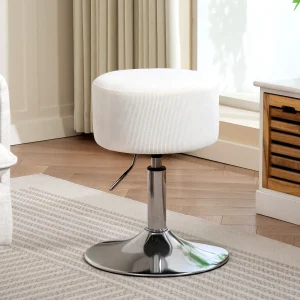 Banco de Bar Giratório Banco Alta de Cozinha Ajustável em Altura 52-66 cm Estofado em Veludo Giratória a 360° para Sala de Jantar Tocador Balcão Branco