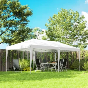 Tenda Dobrável 6x3 Tenda de Jardim Portátil com Bolsa de Transporte Tecido Oxford Estrutura de Aço para Exterior Festas Acampamento Branco