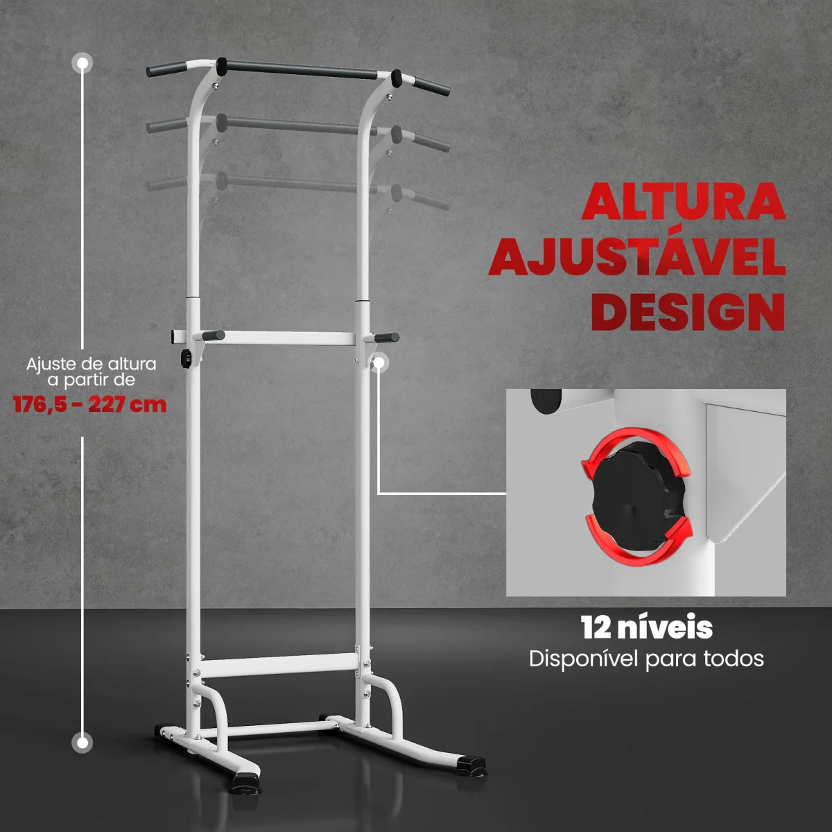 Barra de Elevações com Altura Ajustável 176,5-227 cm Resistente para Ginásio em Casa Máquina de Elevações Multifuncional para Treino de Força Capacidade 120 kg Branco - Image 6