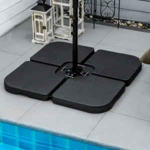 Conjunto de Pesos para Base de Chapéu de Sol de 4 Peças Base para Chapéu de Sol Quadrada Preenchível com 15 Litros de Água ou 19,5 kg de Areia para Base Cruzada Preto