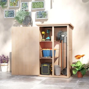 Armário de jardim em madeira Gabinete de ferramentas ao ar livre com 2 prateleiras e telhado asfáltico 75x56x115 cm