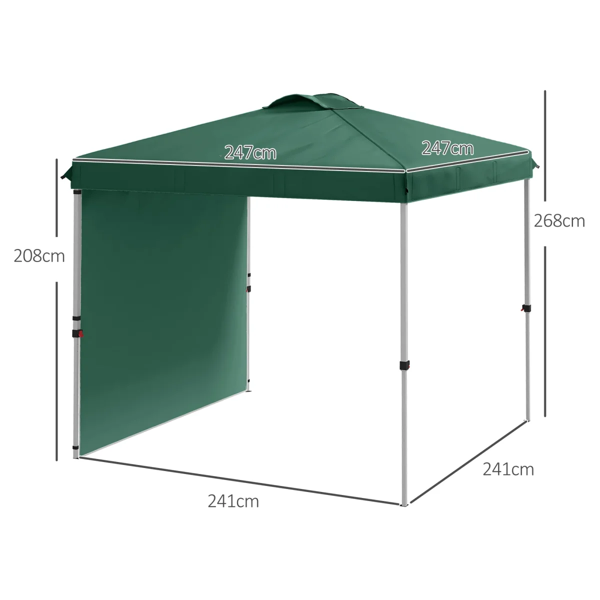 Tenda Dobrável 2,5x2,5 m Altura Ajustável Tenda de Jardim com 1 Parede Lateral Teto com Ventilação e Bolsa de Transporte para Acampamento Festas Verde - Image 4