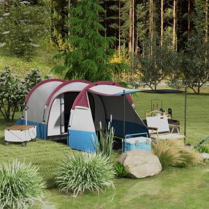 Tenda de Campismo Familiar para 2-3 Pessoas Tenda de Campismo Dobrável com 2 Quartos e Bolsa de Transporte Impermeável para Trekking 420x200x150 cm Multicolor
