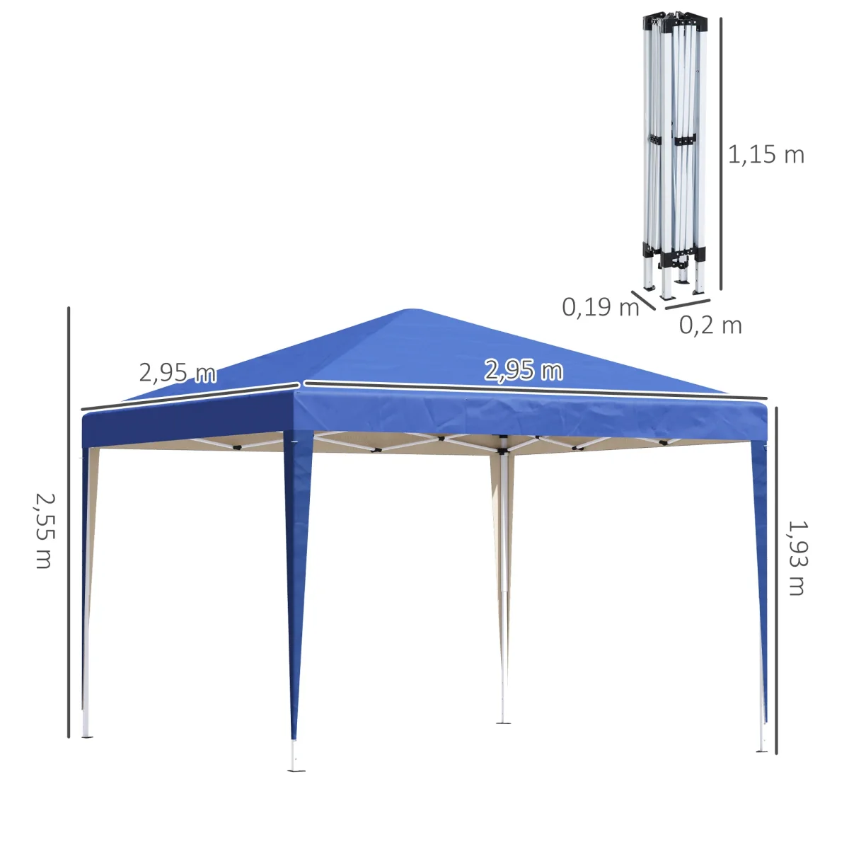 Tenda Dobrável 295x295x255 cm com Bolsa de Transporte Altura Ajustável Anti-UV e Impermeável para Terraço, Pátio e Praia Azul - Image 4