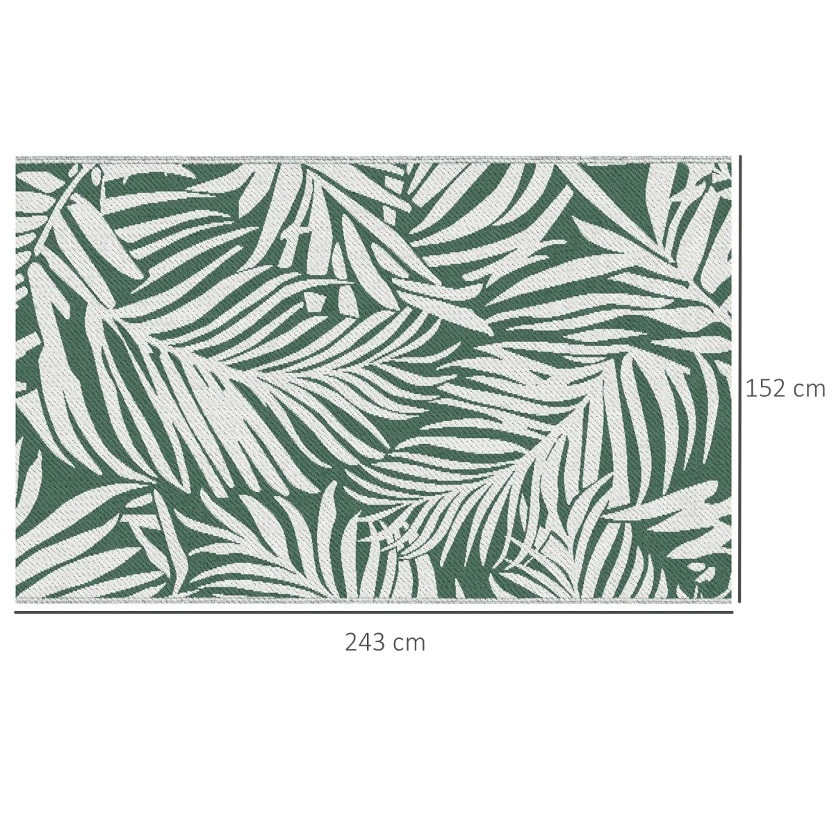 Tapete de Exterior 152x243 cm Tapete Reversível com Padrão de Folhas para Varanda Pátio Campismo Praia Verde Escuro e Branco - Image 4
