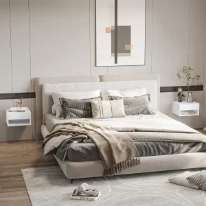 Conjunto de 2 Mesas de Cabeceira Flutuantes Mesas de Cabeceira com Gaveta para Dormitório 37x32x21 cm Branco