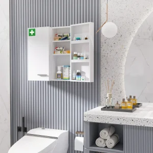 Armário para Medicamentos Armário de Primeiros Socorros de Parede em Aço de 3 Níveis Armário de Casa de Banho com Fecho e 2 Chaves para Cozinha 55x18x60 cm Branco