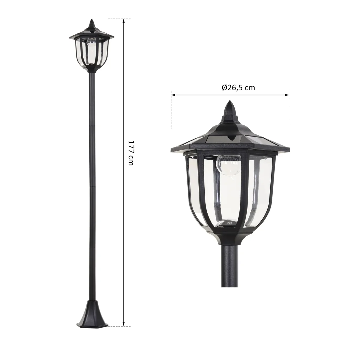 Poste de luz solar ao ar livre 6 LEDS Autonomia 6-8 Horas Partida automática ?26x177 cm Luz de rua solar exterior - Image 4