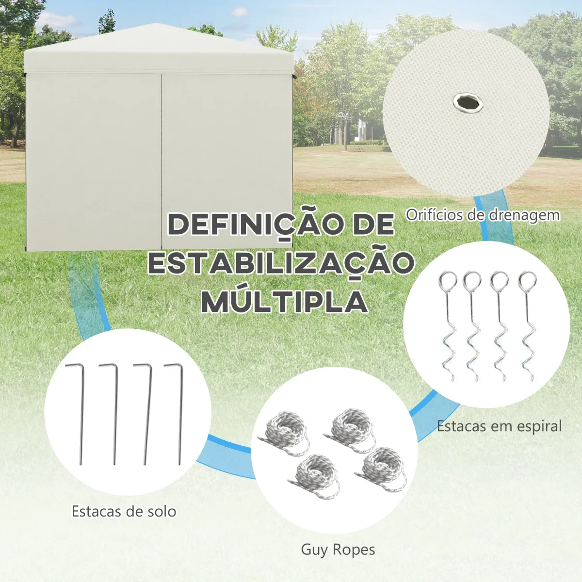 Tenda Dobrável 3x3 m Tenda de Jardim com 4 Paredes Laterais 2 Janelas de Malha Altura Ajustável Bolsa de Transporte Impermeável e Anti-UV para Campismo Festas Branco - Image 9