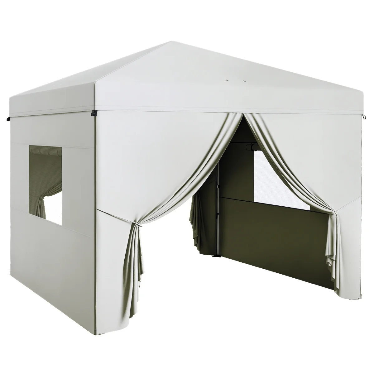 Tenda Dobrável 3x3 m Tenda de Jardim com 4 Paredes Laterais 2 Janelas de Malha Altura Ajustável Bolsa de Transporte Impermeável e Anti-UV para Campismo Festas Branco - Image 3