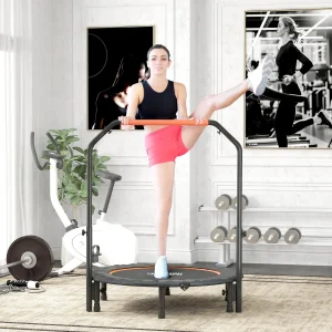 Trampolim Fitness Ø114 Trampolim Dobrável com Pega Ajustável em 4 Níveis Estrutura de Aço para Treino de Pernas Corpo em Casa Escritório Ginásio Preto e Laranja
