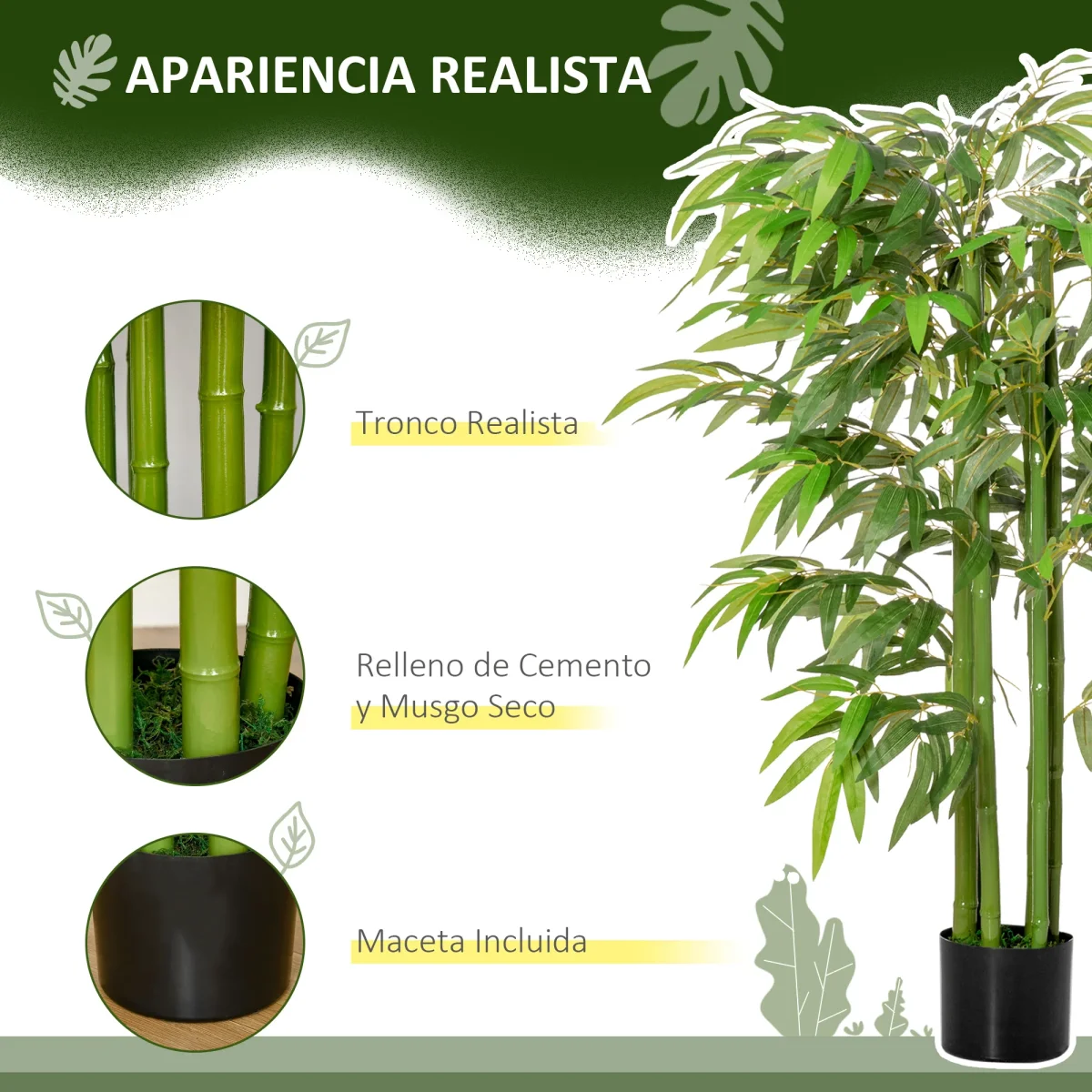 Bambú Artificial 140cm com Vaso Planta Artificial para Interior e Exterior Decoração de Casa Escritório Verde - Image 5
