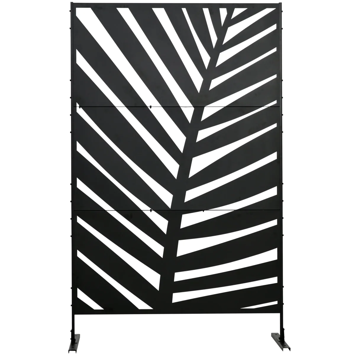 Biombo de 3 Peças Separador de Ambientes com Desenho de Folha de Bananeira Biombo para Exterior Jardim Varanda 122x45x198 cm Preto - Image 8