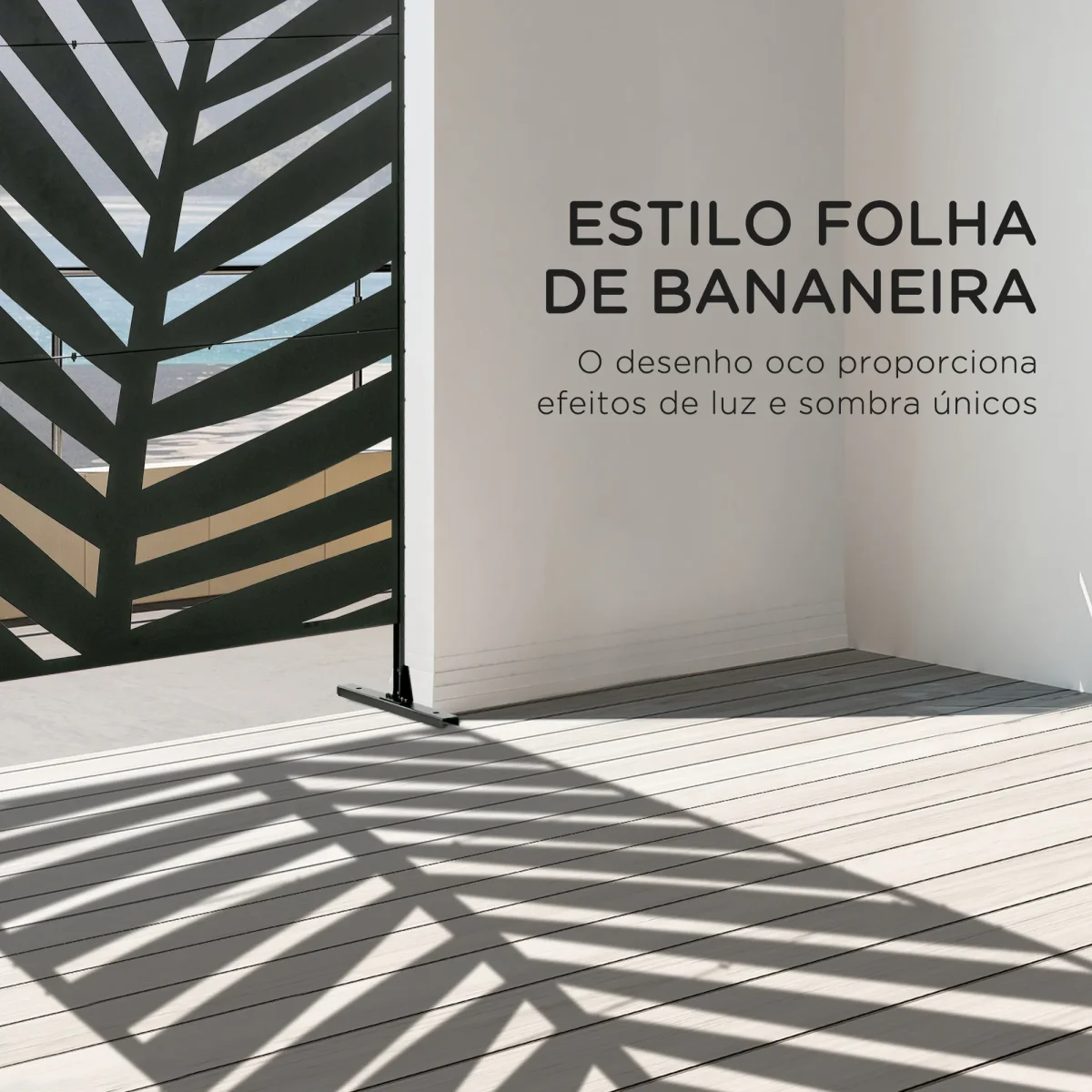 Biombo de 3 Peças Separador de Ambientes com Desenho de Folha de Bananeira Biombo para Exterior Jardim Varanda 122x45x198 cm Preto - Image 5