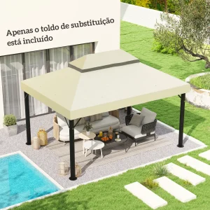 Toldo de Substituição para Pérgola 4x3 m Toldo para Pérgola com Teto Duplo Mosqueteira Proteção UV 30+ Toldo de Substituição para Pérgula Creme
